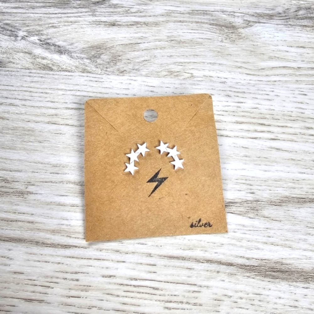 Stainless Steel Triple Star Stud Earrings Silver